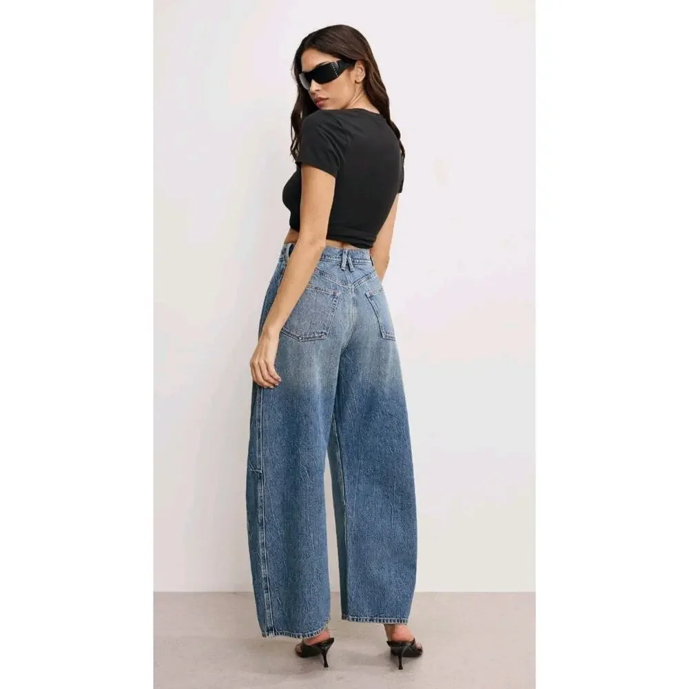 NWT. Good American Good Extreme Barrel Indigo Jeans Size 6 - Picture 10 of 14